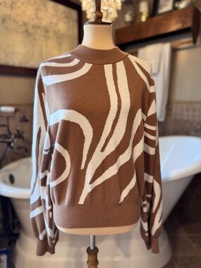 eesome Brown & Cream Abstract Turtleneck Sweater size large